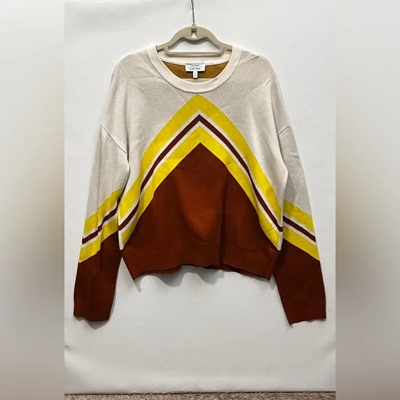 & Other Stories White Yellow Brown Varsity Knit Sweater Large - Picture 3 of 11
